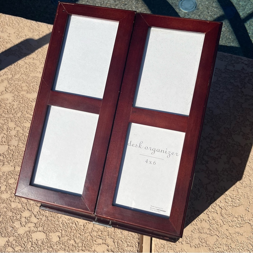 Bath and Bed Beyond Dark Wooden Desk Organizer Photo Frames w/Drawer